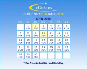 eDreams Flug-Kalender-Widget